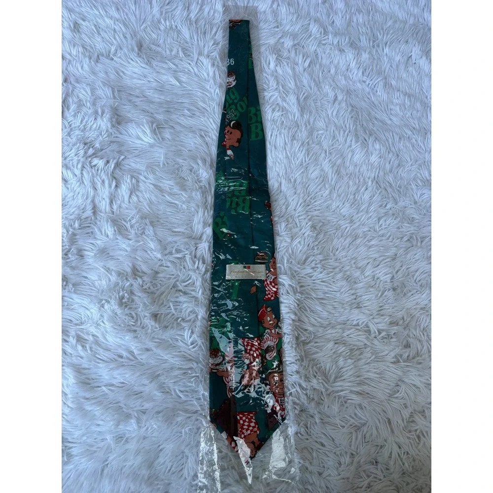 Vintage Big Boy Restaurants Mascot Tie Timeline Green Silk Blend